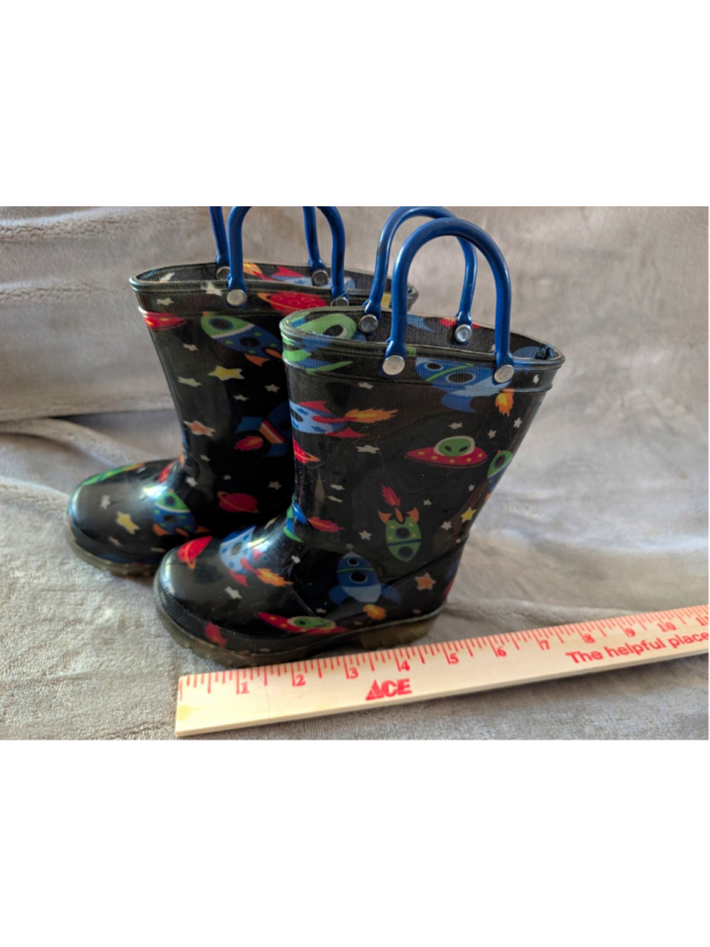 Hugrain Black Cosmos Space Waterproof Rubber Pull-On Rain Boots Kids 5